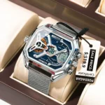 POEDAGAR Top Fashion Men Clock Rectangle Waterproof Date Week LED Man Watch Electronic Mesh Stainless Steel Quartz Men's Watches - Image 2