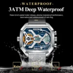 POEDAGAR Top Fashion Men Clock Rectangle Waterproof Date Week LED Man Watch Electronic Mesh Stainless Steel Quartz Men's Watches - Image 3