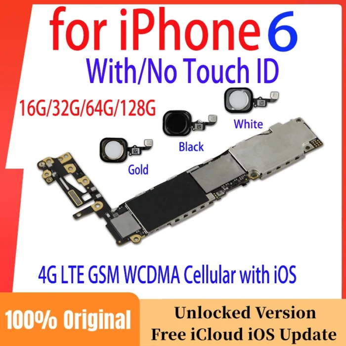 Free Shipping Unlocked Plate for iPhone 6 Motherboard with Touch ID Original No iCloud Account Mainboard for iPhone6 Logic Board - Image 1