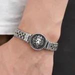 New Silver Color Round Lion King Tangcao Charm Bracelet Men's Trendy Retro Domineering Versatile Personalized Braided Jewelry - Image 5