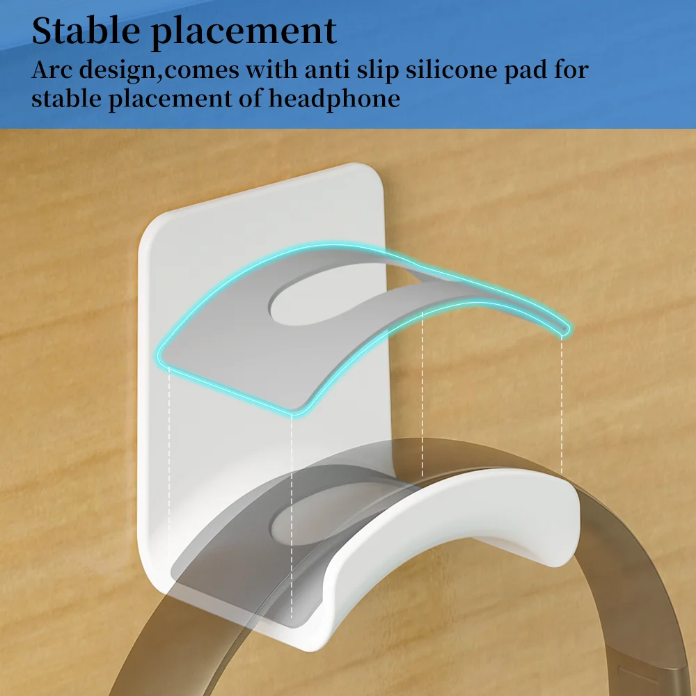 kf-Sde2b53dcd9a944d28246993920147f6c4 Universal Headphone Stand No Punching Plastic Wall Mount Hanger Under Desk Headset Rack Holder Support for Gaming Earphone - Image 5