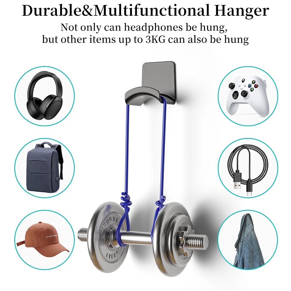 kf-See3b995725fb403daa135cb3faedcb98v Universal Headphone Stand No Punching Plastic Wall Mount Hanger Under Desk Headset Rack Holder Support for Gaming Earphone - Image 4