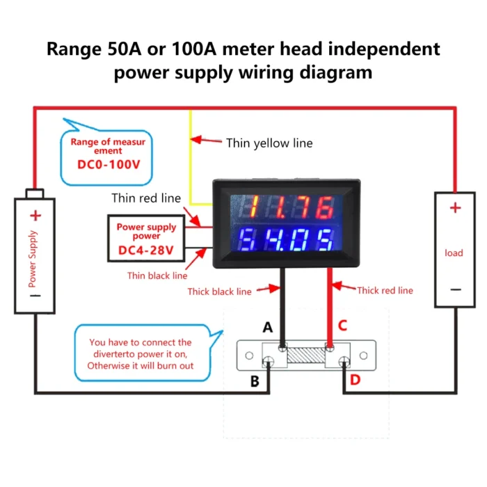 DC 0~100V/200V LED Digital Voltmeter Ammeter Car Motocycle Voltage Current Meter Volt Detector Tester 10A/50A/100A with Shunt - Image 4