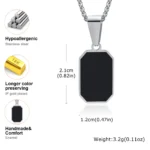 Stylish Men's Black Enamel Necklaces,Stainless Steel Geometric Square Pendant,Minimalist Casual Collar Jewelry Gift - Image 4