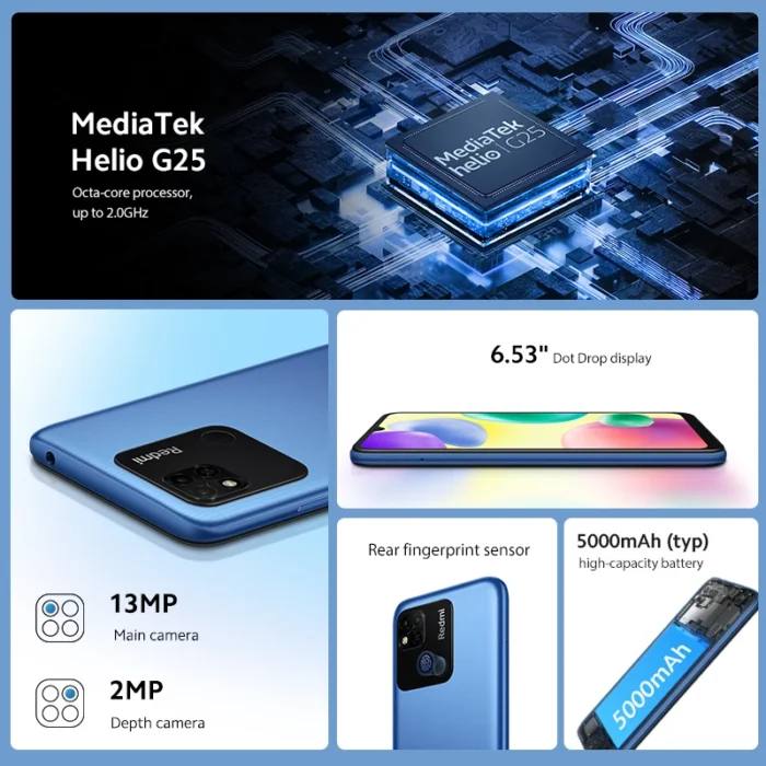 Original Xiaomi Redmi 10A Global Smartphone 6.53' HD Display Helio G25 Octa Core 13MP Fingerprint 5000mAh 4G SmartPhone - Image 2