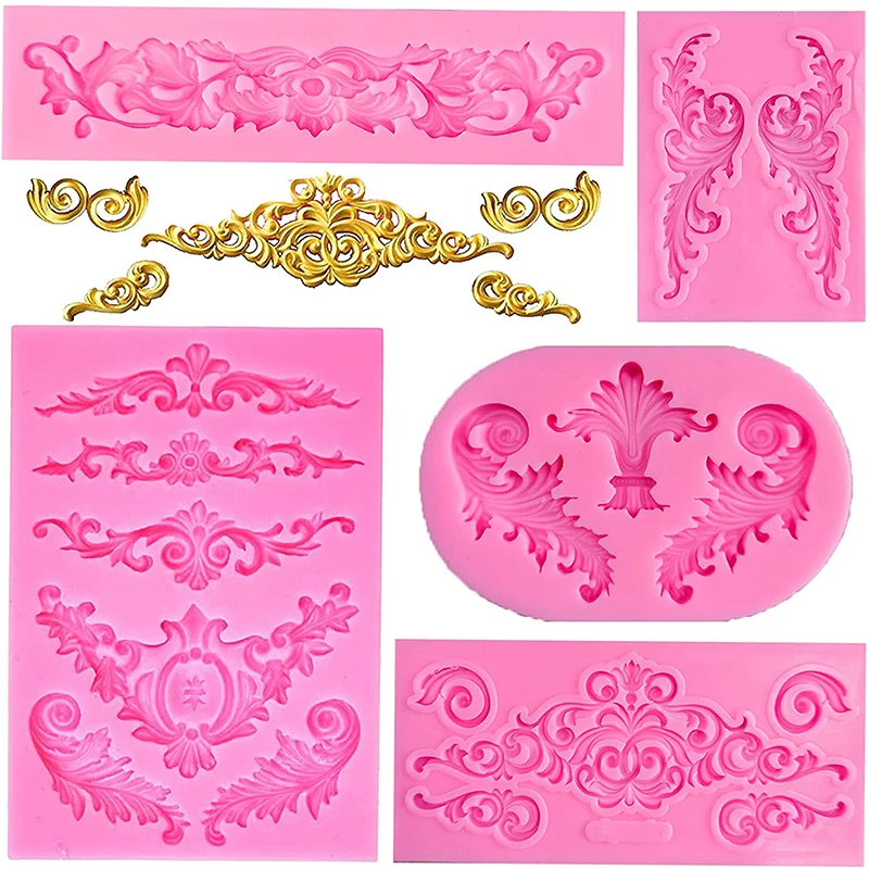 kf-H8d7ccda6d1274ceaa6c21f6034533e06L Baroque Style Curlicues Scroll Lace Fondant Silicone Mold Cake Border Decoration Cupcake Top Decoration Mold - Image 1