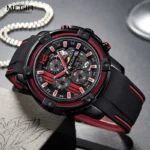 Megir Men's Sports Quartz Watches Army Military Chronograph Wristwatch for Man Luminous Relogios Masculino Clock 2097 Black Red - Image 3