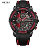 Megir Men's Sports Quartz Watches Army Military Chronograph Wristwatch for Man Luminous Relogios Masculino Clock 2097 Black Red - Image 2