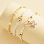 Summer Bohemian Style Starfish Shell Millet Bead Ankle Chain Three-Layer Set Beachy Elegant Foot Jewelry Accessory - Image 2