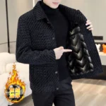 2022 Autumn Winter Striped Wool Blends Jacket Men Plush and Thicken Casual Business Short Trench Coat Social Streetwear Overcoat - Image 2