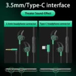 3.5mm Type C Earphones Wired 90 Degree L-line In Ear Wired Headphones Gaming Earbuds With Mic Hifi Bass Ear Phones Wholesale - Image 5