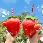 500ml Cute Strawberry Straw Water Bottle Portable Food Grade Straw Cup Cartoon Water Bottle Juice Bottle Sports Drinking Cup - Image 2