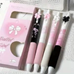 4pcs Cute Retractable Pens Cartoon Gel Soft Grip Pens, 0.5mm Black Office School Supplies
