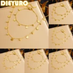 DIEYURO 316L Stainless Steel Golden Snowflake Butterfly Crown Key Lightning Zircon Necklace Bracelet Set Trend Jewelry Sets Gift