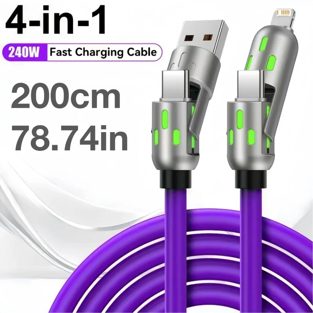 kf-S17fe02ffa8b84ff6bb84f42bcefc554ad 4 In 1 240W Fast Charging Data Cable PD USB Type C Charging Wire Multi Function USB To Type C Data Cord Quick Charge Cable Wire - Image 1