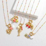 Fashion Gold-plated Stainless Steel Necklace Multi-element Pendant Simple Heart Flower Design Versatile Jewelry Gifts For Women