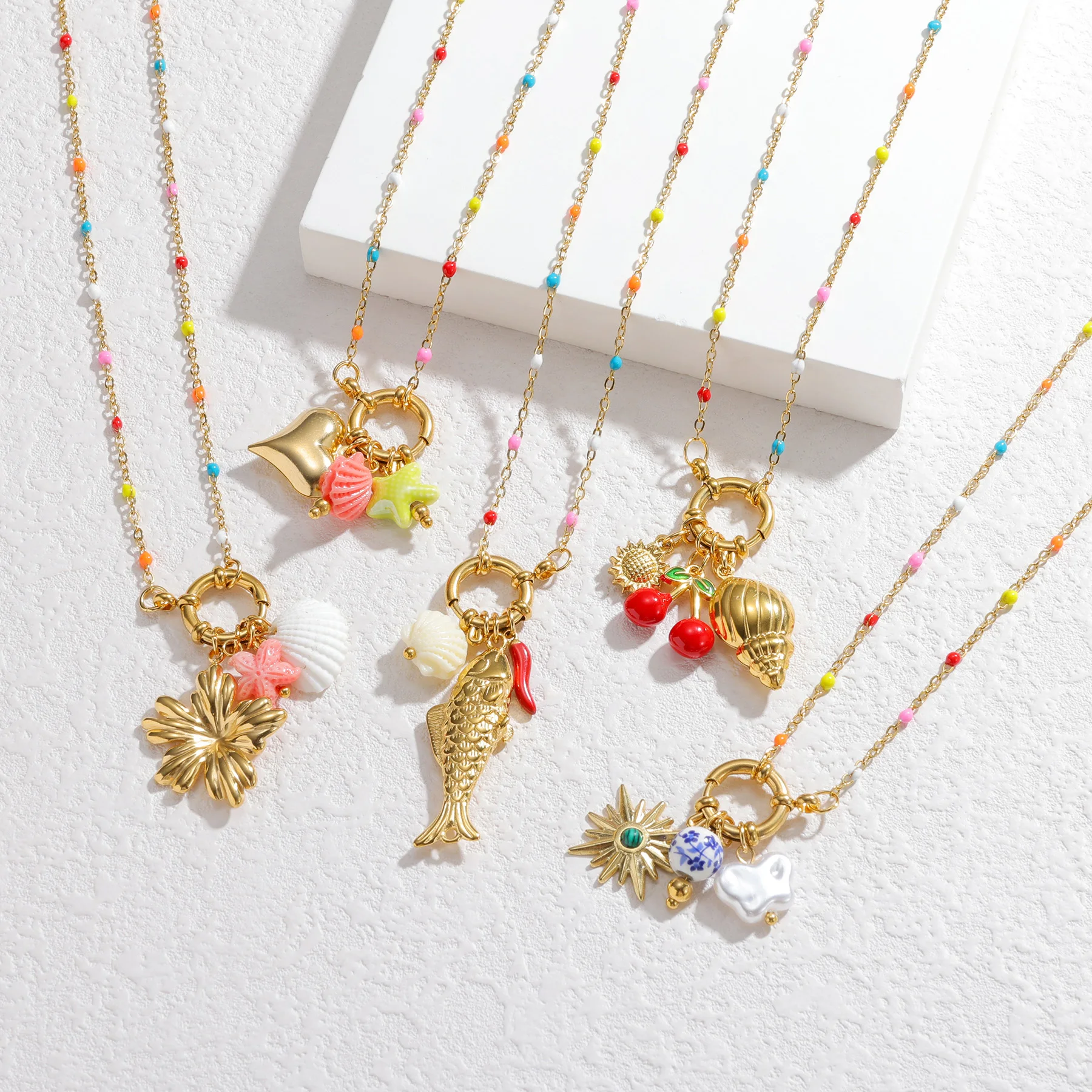 kf-S1c107e5859244bcbb6537cbaef49ae9aO Fashion Gold-plated Stainless Steel Necklace Multi-element Pendant Simple Heart Flower Design Versatile Jewelry Gifts For Women - Image 1