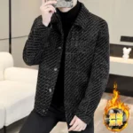 2022 Autumn Winter Striped Wool Blends Jacket Men Plush and Thicken Casual Business Short Trench Coat Social Streetwear Overcoat - Image 4