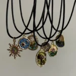 Vintage Drip Oil Flower Sun Pendant Necklace Leather Rope