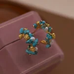 French new design retro jewelry 14K gold plated blue stone freshwater pearl wrap earrings elegant women's daily work accessories - Image 2