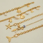 Uworld Ocean Vacation Style 18k Gold Color Plated Stainless Steel Ceramic Conch Ribbed Shell Pendant Bracelet Women's Accessorie - Image 5