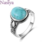 S925 Silver Oval Natural Turquoise Rings for Men Women Silver Fine Jewelry - Image 2