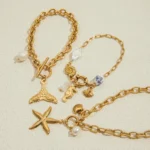 Uworld Ocean Vacation Style 18k Gold Color Plated Stainless Steel Ceramic Conch Ribbed Shell Pendant Bracelet Women's Accessorie - Image 6