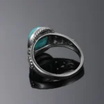S925 Silver Oval Natural Turquoise Rings for Men Women Silver Fine Jewelry - Image 4