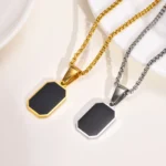 Casual Mens Geometric Square Necklaces,Black Enamel Rectangle Pendant with Rope Box Long Chain Collar,Stylish Jewelry Gifts - Image 4