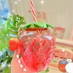 500ml Cute Strawberry Straw Water Bottle Portable Food Grade Straw Cup Cartoon Water Bottle Juice Bottle Sports Drinking Cup - Image 4