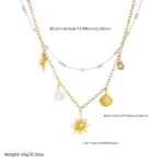 LAMENGLY 316L Stainless Steel 2-chain Pearl Shell Sun Fish Pendant Necklace Women Summer Leisure Style Clavicle Chain Party Gift - Image 2