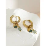 YACHAN 18K Gold Plated Stainless Steel Hoop Earrings for Women Vintage Green Natural Stone Charms Trendy Waterproof Jewelry - Image 3