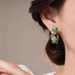 French new design retro jewelry 14K gold plated blue stone freshwater pearl wrap earrings elegant women's daily work accessories - Image 3