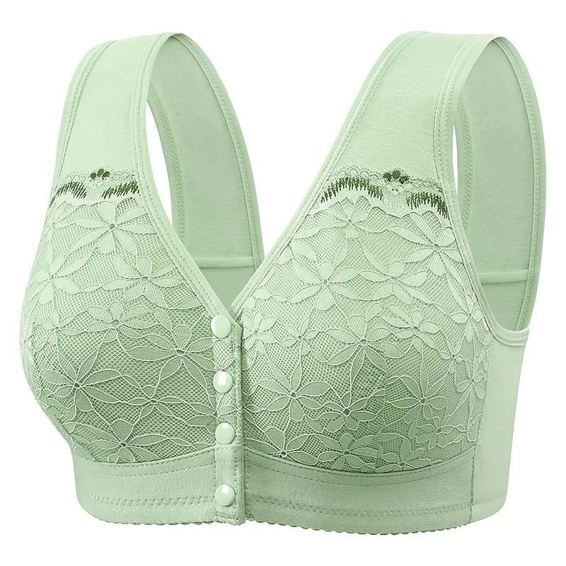 kf-S65b741d949634099b4d371bc04ac7de9T Soft Cotton Thin Cup Front Buckle Underwear Middle-aged Elderly Women Lace No Underwire Vest Type Extra Large Comfortable Bra - Image 1