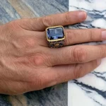 Wholesale of oval-shaped men's rings set with obsidian and agate rings from the manufacturer - Image 2