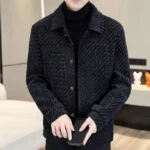 2022 Autumn Winter Striped Wool Blends Jacket Men Plush and Thicken Casual Business Short Trench Coat Social Streetwear Overcoat - Image 6
