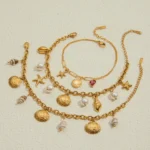 Uworld Ocean Vacation Style 18k Gold Color Plated Stainless Steel Ceramic Conch Ribbed Shell Pendant Bracelet Women's Accessorie - Image 4