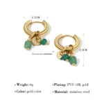 YACHAN 18K Gold Plated Stainless Steel Hoop Earrings for Women Vintage Green Natural Stone Charms Trendy Waterproof Jewelry - Image 6