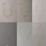 Vintage Multilevel Collar Necklace For Women Female Gold Plated Thin Chain Earth Star Rose Moon Heart Pendant Jewelry Gift