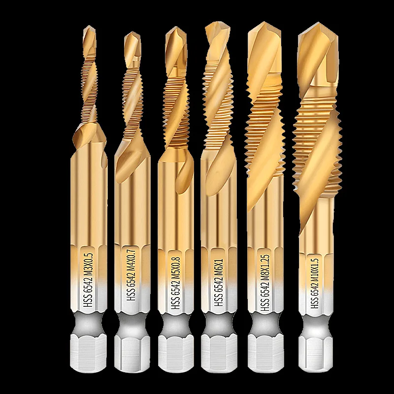 kf-S83ff67cf9c7f442d81bac9f7277d3703L 1pcs Hex Shank Titanium Plated HSS Screw Thread Metric Tap Drill Bits Screw Machine Compound Tap M3 M4 M5 M6 M8 M10 Hand Tools - Image 1