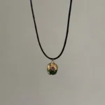 Vintage Drip Oil Flower Sun Pendant Necklace Leather Rope - Image 5