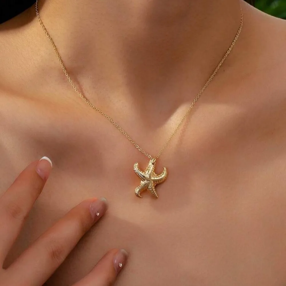 kf-S8f39f9f422e74f0ea16afd1db392ba07Q Bohemian Gold Starfish Pendant Necklace For Women Trendy Summer Beach Choker Chains Neck Jewelry Accessories Travel Party Gift - Image 1