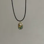 Vintage Drip Oil Flower Sun Pendant Necklace Leather Rope - Image 3