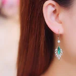 Green Crystal Golden Leaves Earrings for Women Individuality Daily Accessories Valentines Day Anniversary Birthday Jewelry Gifts - Image 4