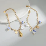 New Trend Gold Plated Stainless Steel Bracelet Ceramic Pendant Ocean Style Shell Conch Accessories Beach Jewelry Gifts for Women - Image 2