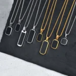 Casual Mens Geometric Square Necklaces,Black Enamel Rectangle Pendant with Rope Box Long Chain Collar,Stylish Jewelry Gifts - Image 2