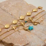 Uworld Ocean Vacation Style 18k Gold Color Plated Stainless Steel Ceramic Conch Ribbed Shell Pendant Bracelet Women's Accessorie - Image 3