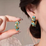 French new design retro jewelry 14K gold plated blue stone freshwater pearl wrap earrings elegant women's daily work accessories - Image 4