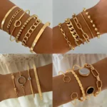 Tocona Elegant Vintage Beaded Pearls Daisy Flowers Bracelet Set for Women Multi-layer Bohemian Zircon Bangles Trendy Jewelry