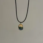 Vintage Drip Oil Flower Sun Pendant Necklace Leather Rope - Image 4